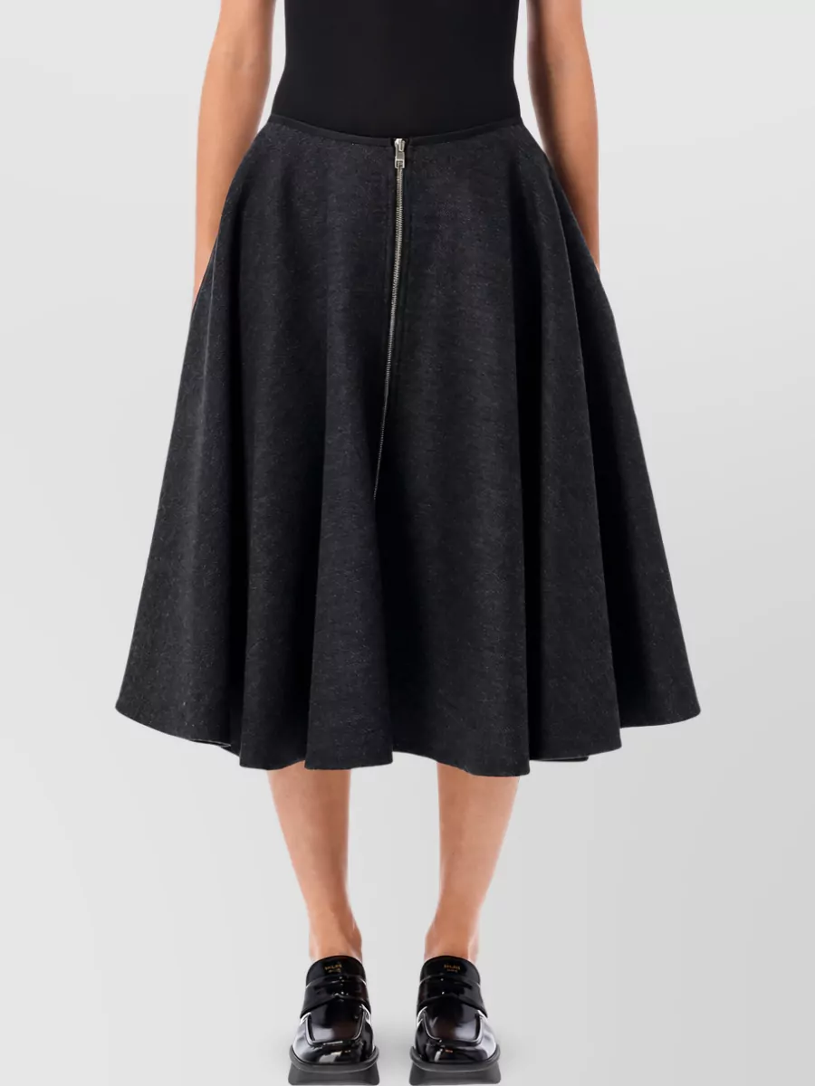 Prada virgin wool flared midi skirt