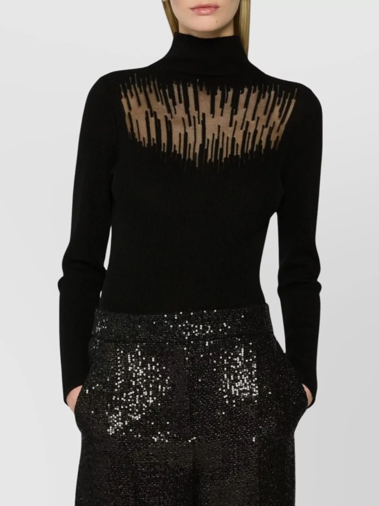 Genny Fitted High Neck Long Sleeve Knit Sweater