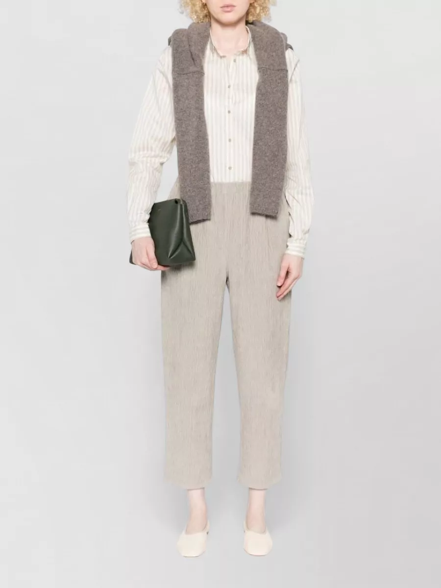 Apuntob Corduroy Cropped Pleated Trousers