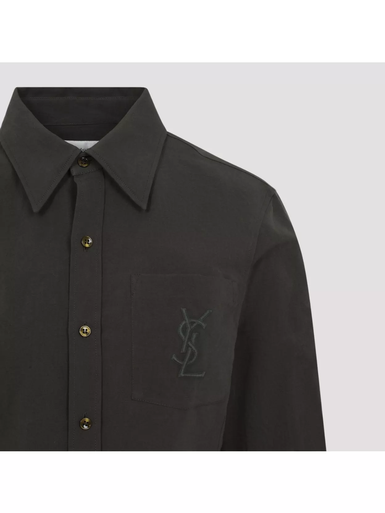 Saint Laurent Logo Embroidered Long-sleeved Shirt