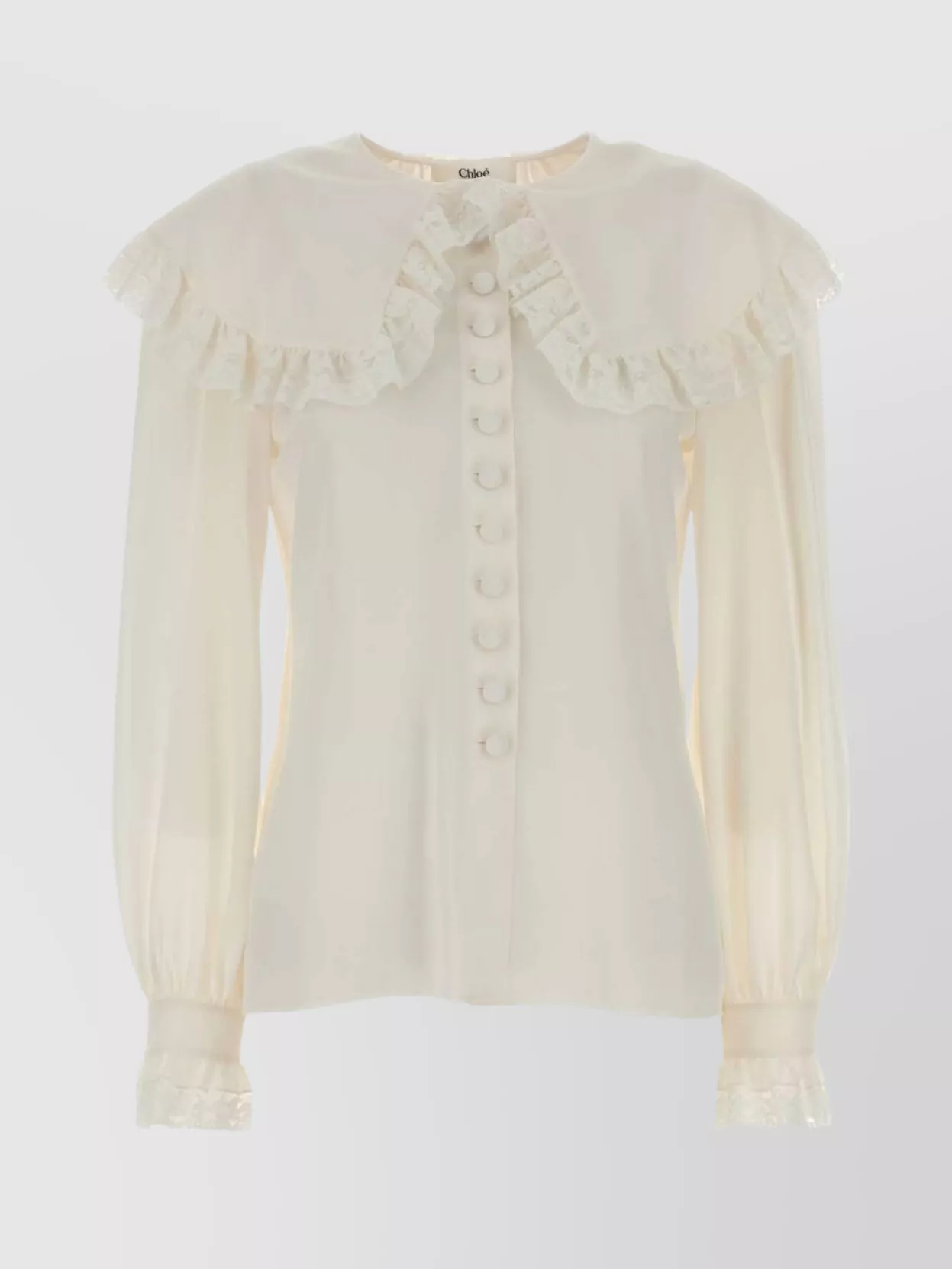 Chloé Long Sleeve Shirt With Ruffled Collar And Cuffs In Neutral