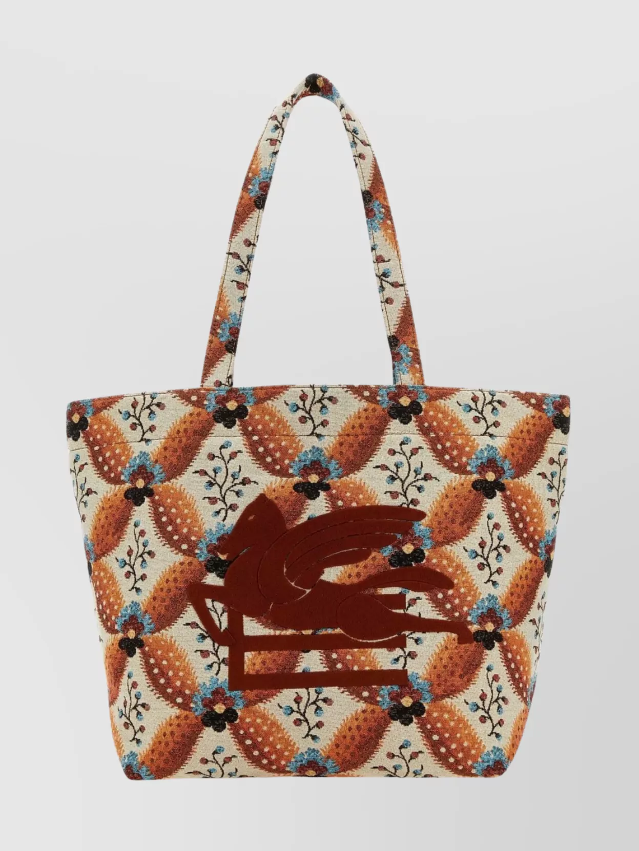 Shop Etro Medium Floral Embroidered Canvas Tote Bag In Cream