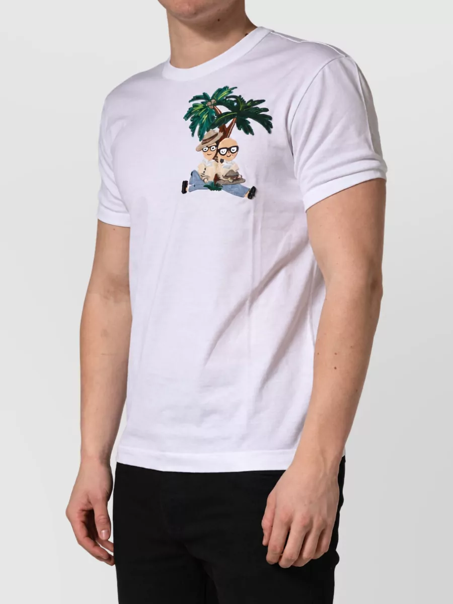 Dolce&Gabbana Palm Embroidered Crew Neck T-Shirt