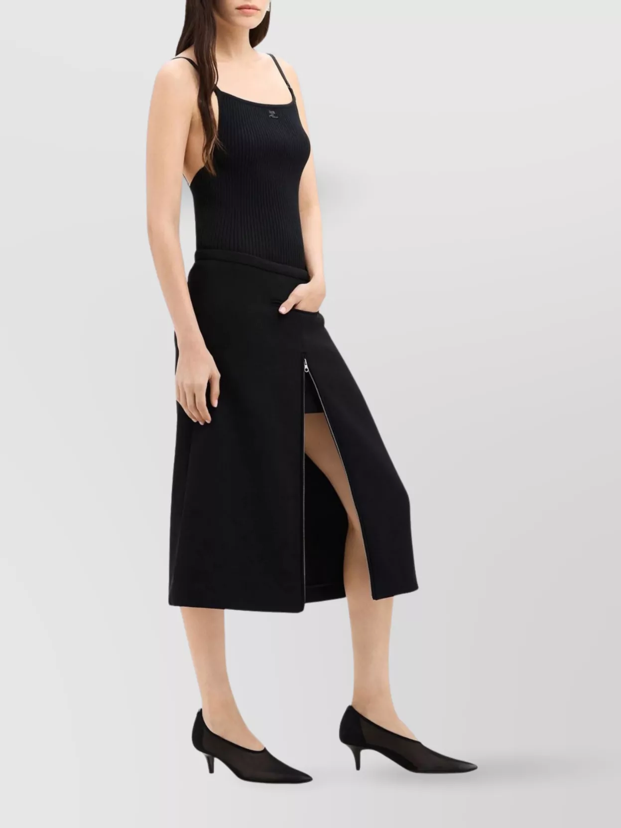 Courrèges Midi Twill Skirt With Zipper