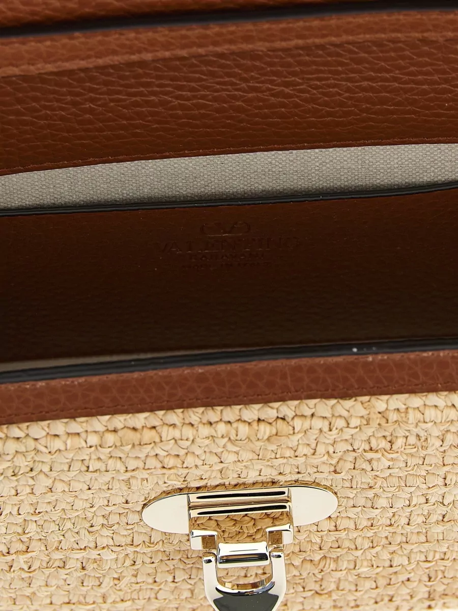 Valentino Garavani Rockstud Spike Small Straw Clutch Bag