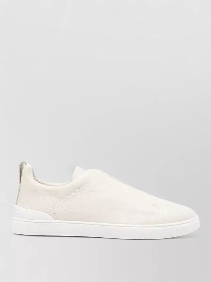 Zegna Leather Sneakers Round Toe Pull Tab