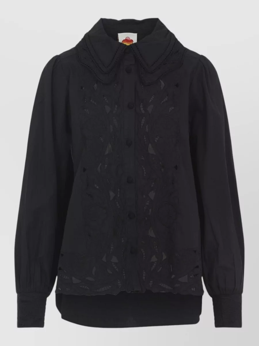 Farm Rio cotton embroidered long-sleeve blouse