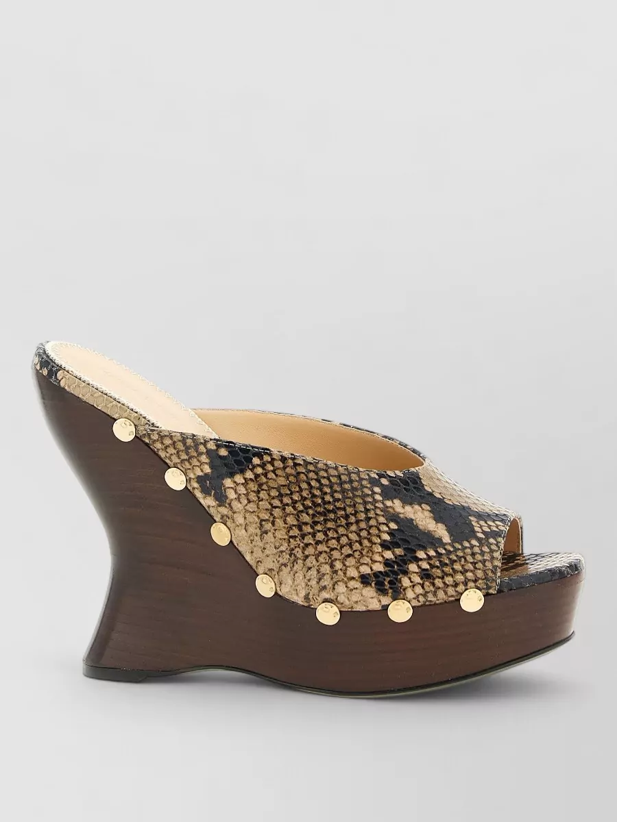 Magda Butrym Leather Python Print Studded Wedge Mules