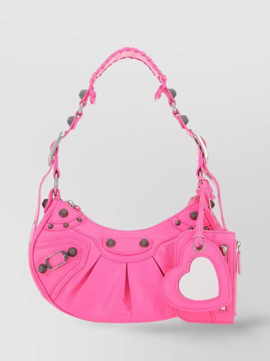 Shop Balenciaga Small Leather Shoulder Bag With Heart-shaped Detail In Pink