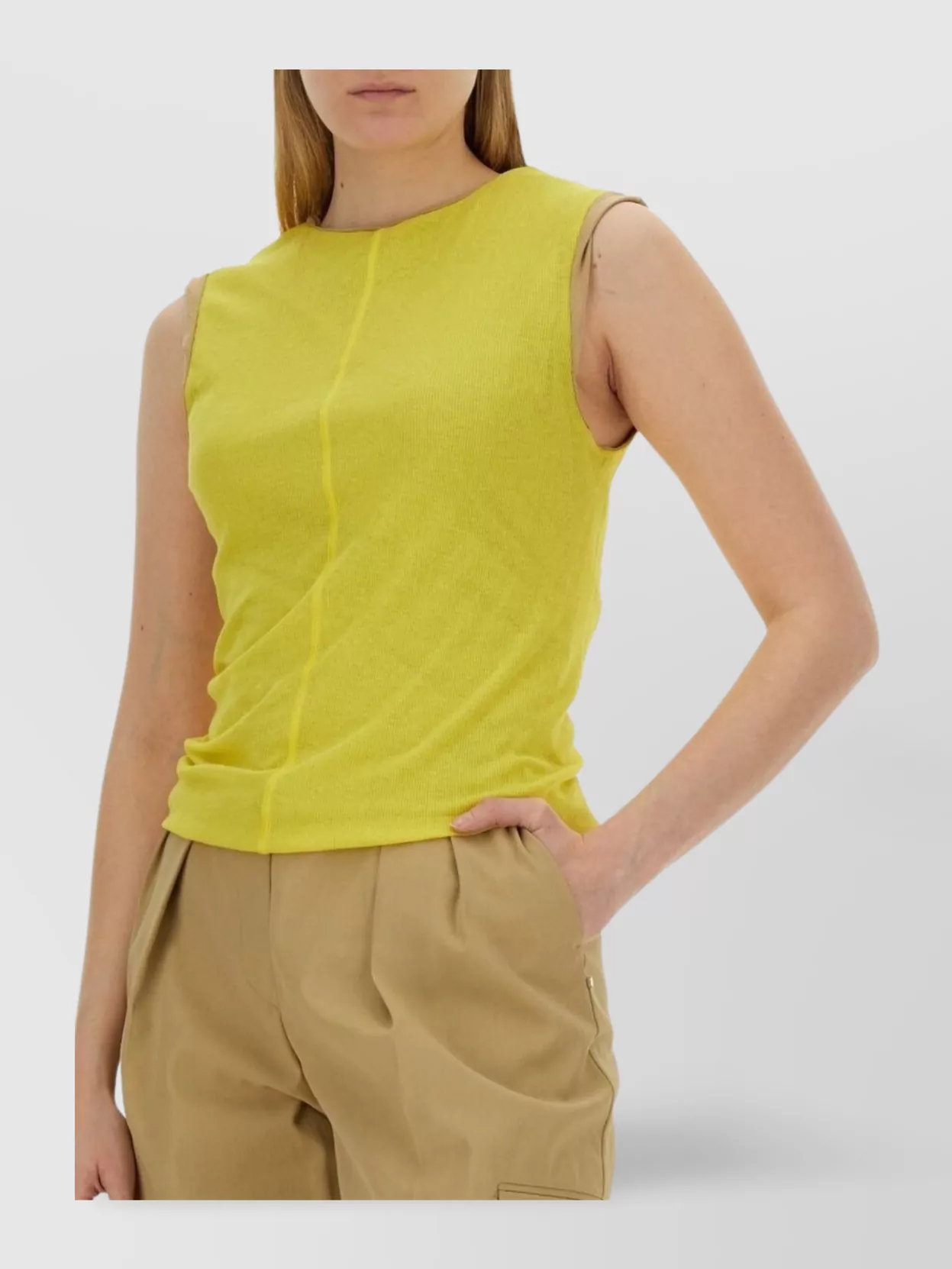 Sportmax Fitted Sleeveless Top Crew Neck Style In Yellow