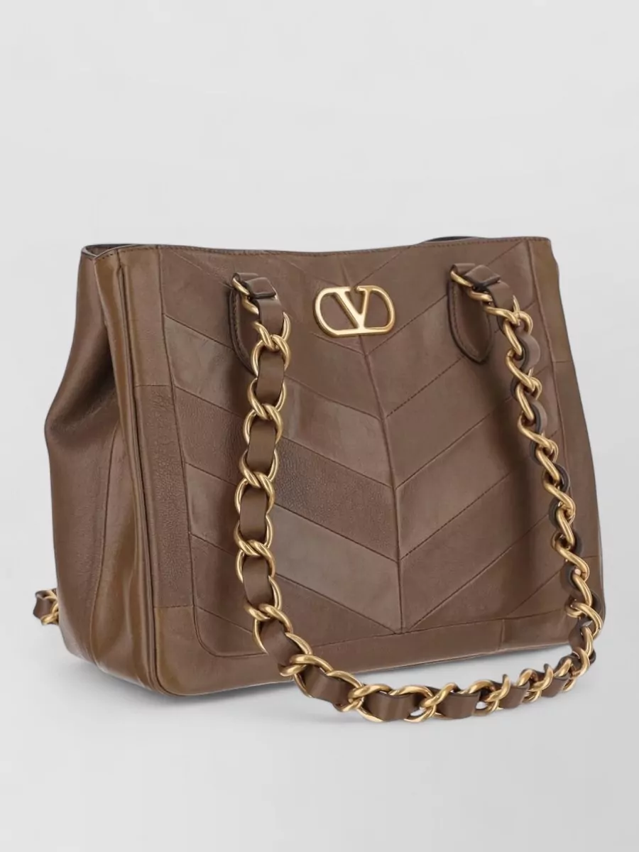 Valentino Garavani Lambskin Tote Bag Chain Link Handles Chevron