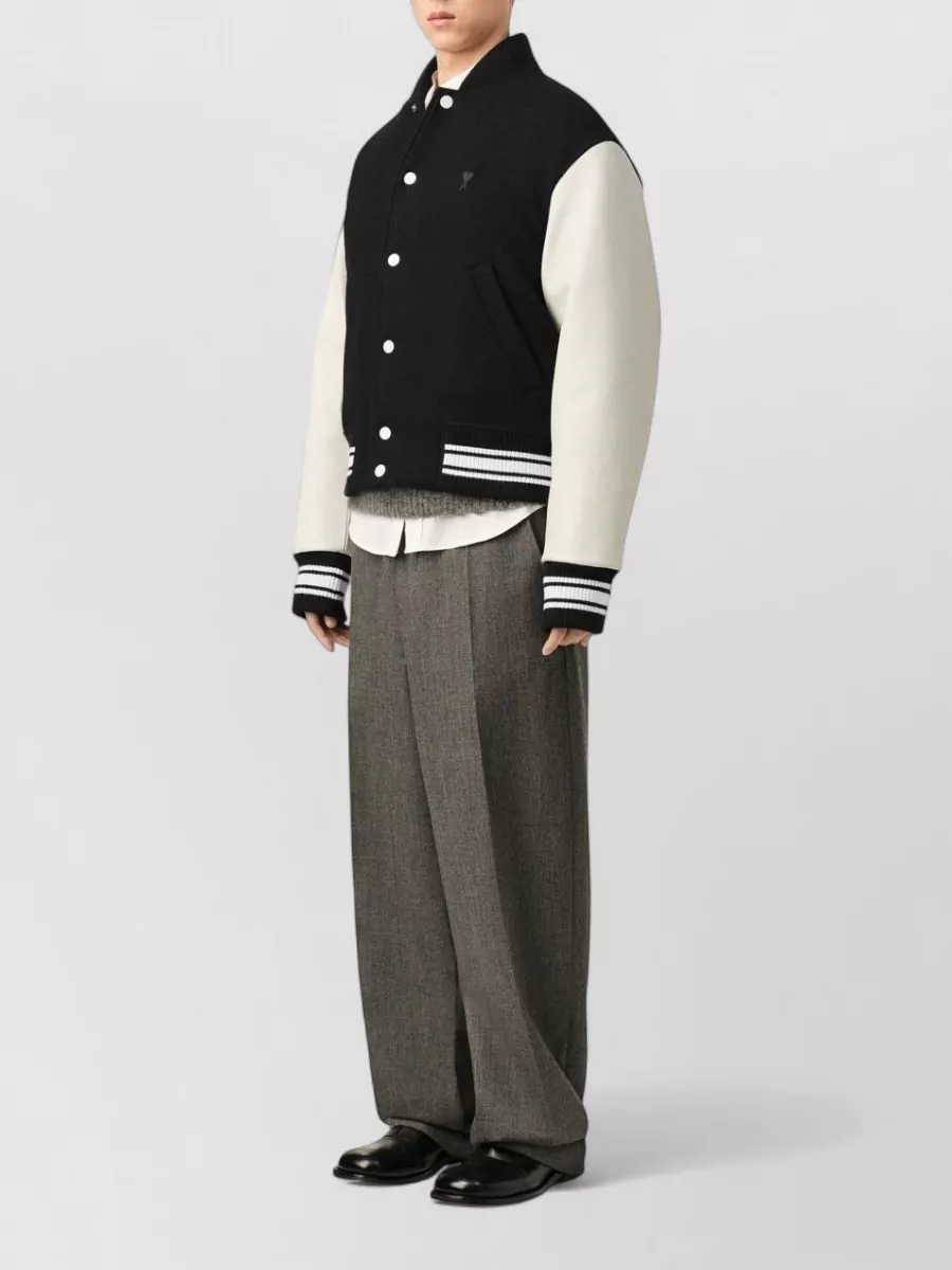 Ami Paris Wool And Leather Bomber Jacket