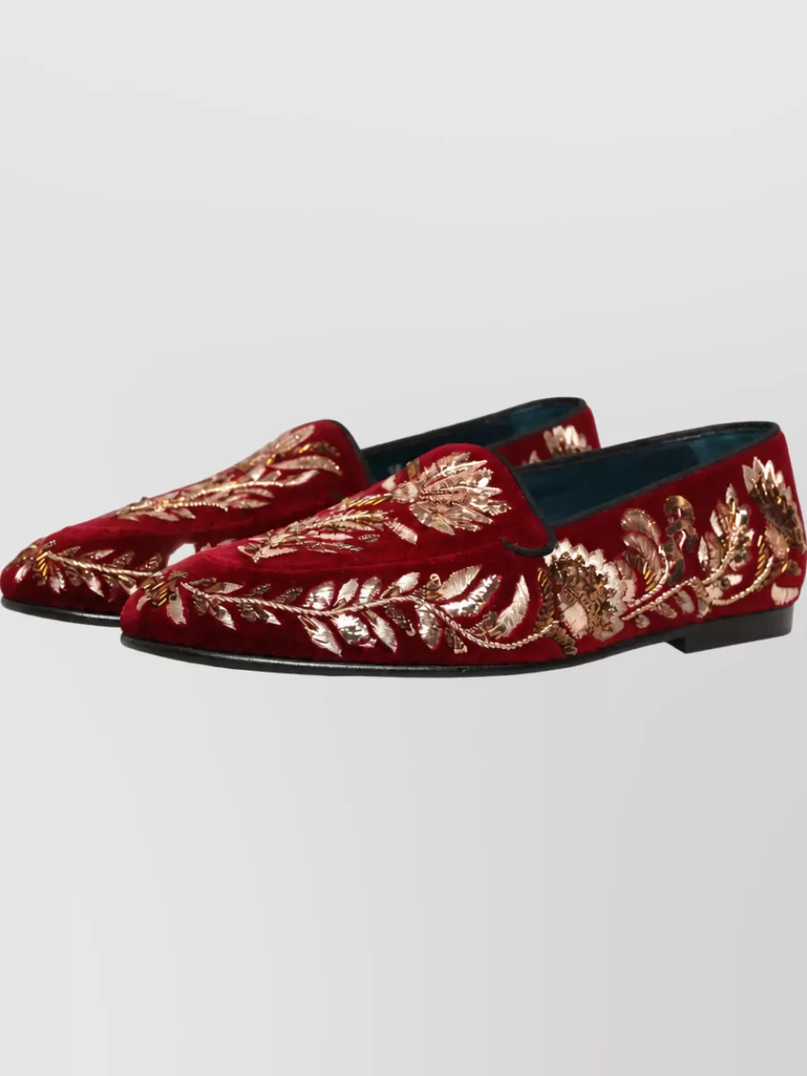 Dolce&Gabbana Velvet Floral-Embroidered Loafers