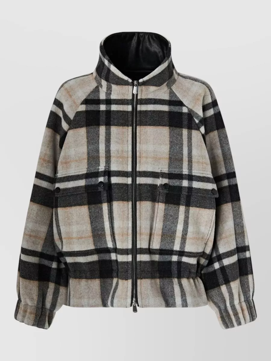 Pinko wool checkered high-collar single-breasted coat