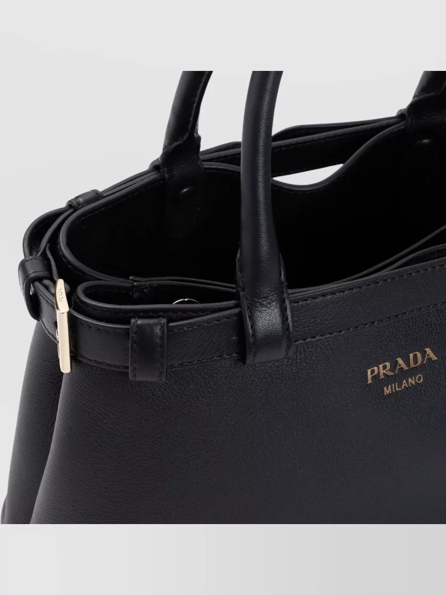 Prada Leather Bag Cross-Body Golden Buckles