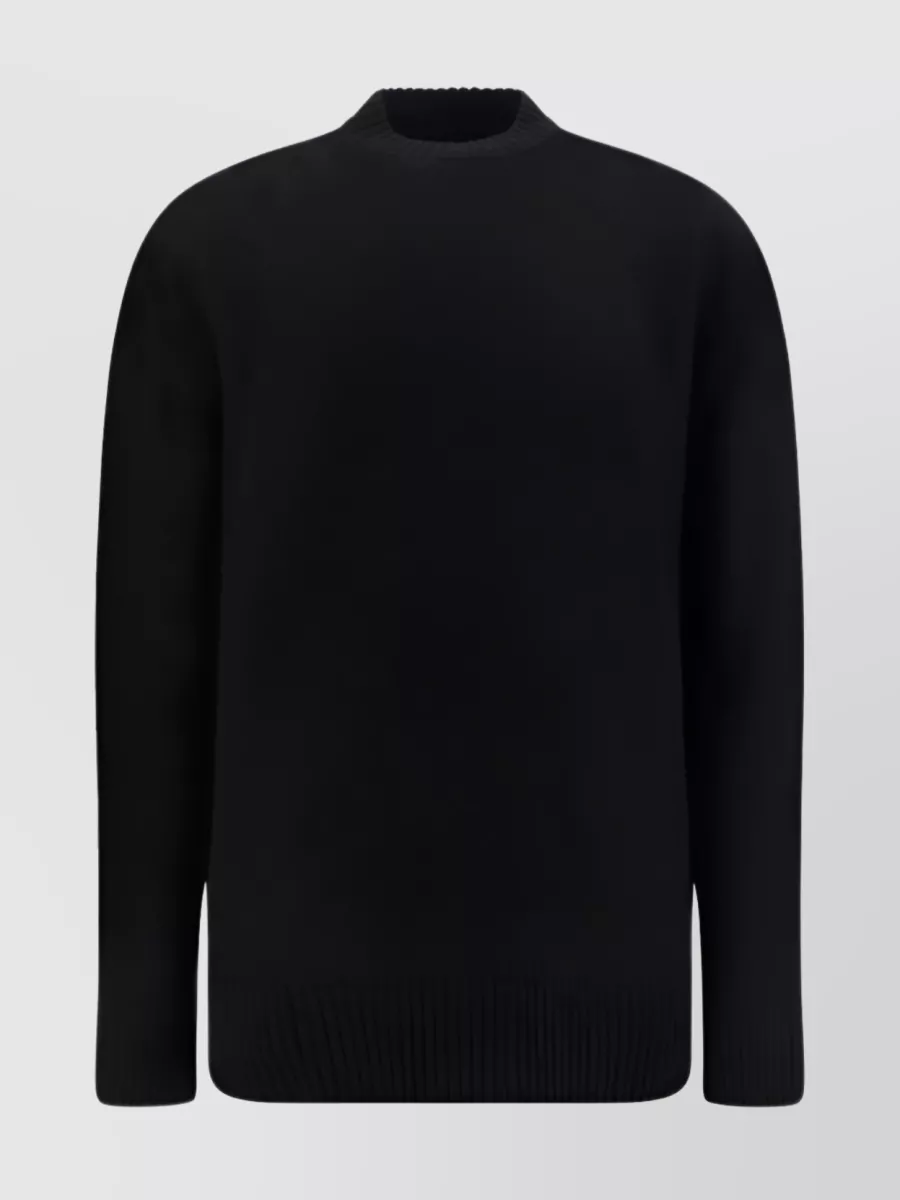 Shop Jil Sander Wool Ribbed Crew Neck Sweater In Black