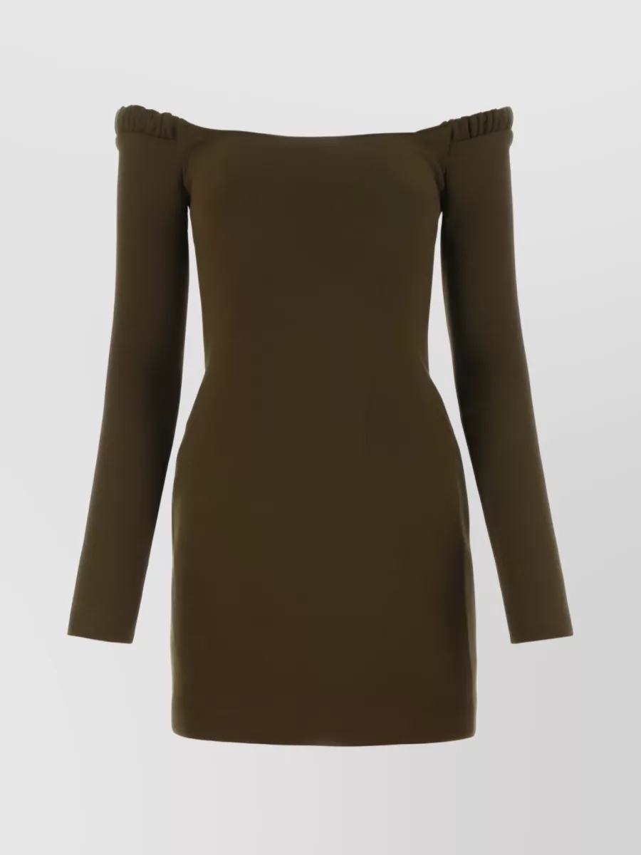 Shop Khaite Octavia Octavia's Woolen Off-shoulder Dress In Brown