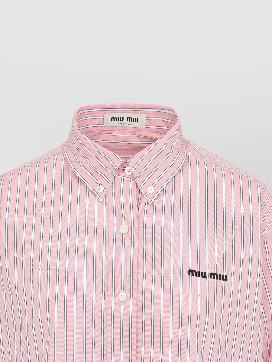Miu Miu Long Sleeve Button-down Collar Shirt In Pink