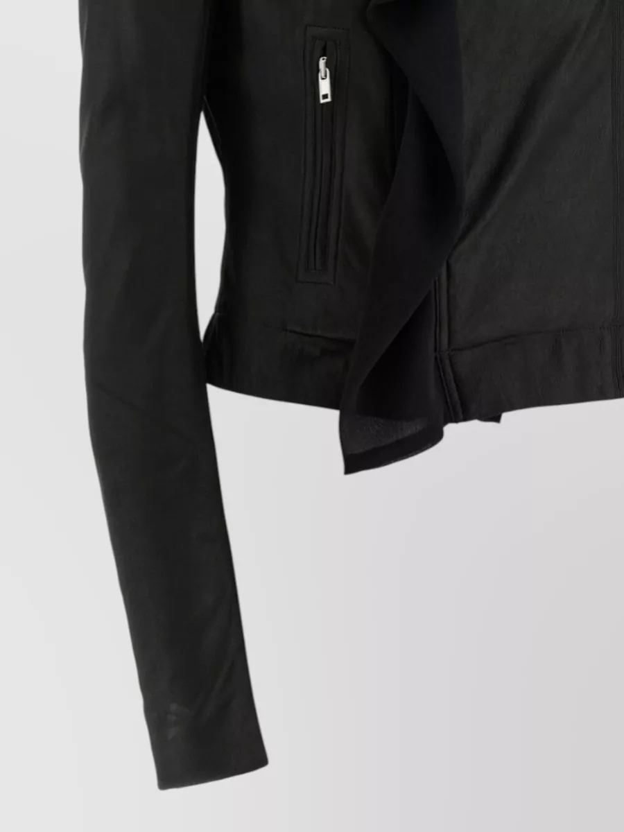 Rick Owens Leather Jacket Draped Collar Long Sleeves Zips