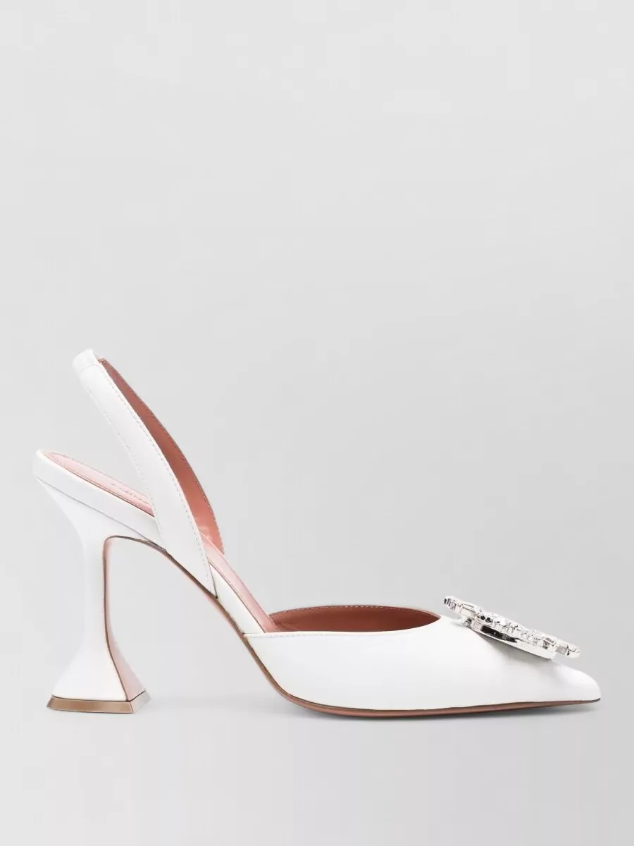 Amina Muaddi Leather Crystal-Embellished Slingback Pumps