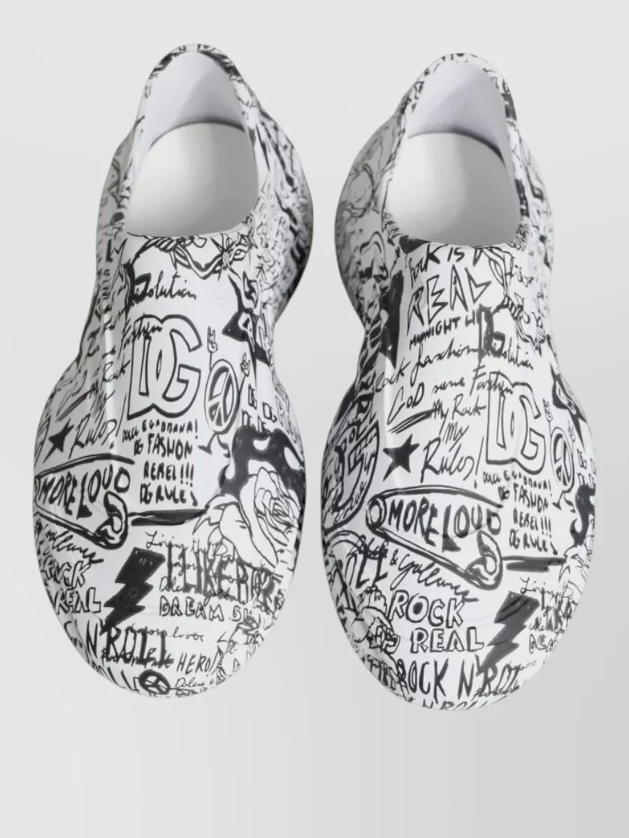 Dolce&Gabbana Leather Graffiti Print Slip-On Sneakers