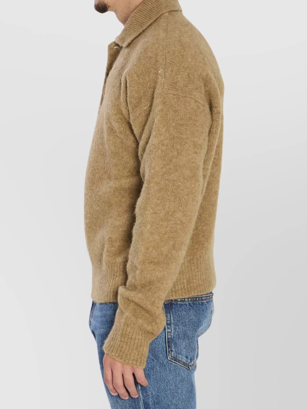 Ami Alexandre Mattiussi Alpaca And Wool Blend Long Sleeve Polo In Nude