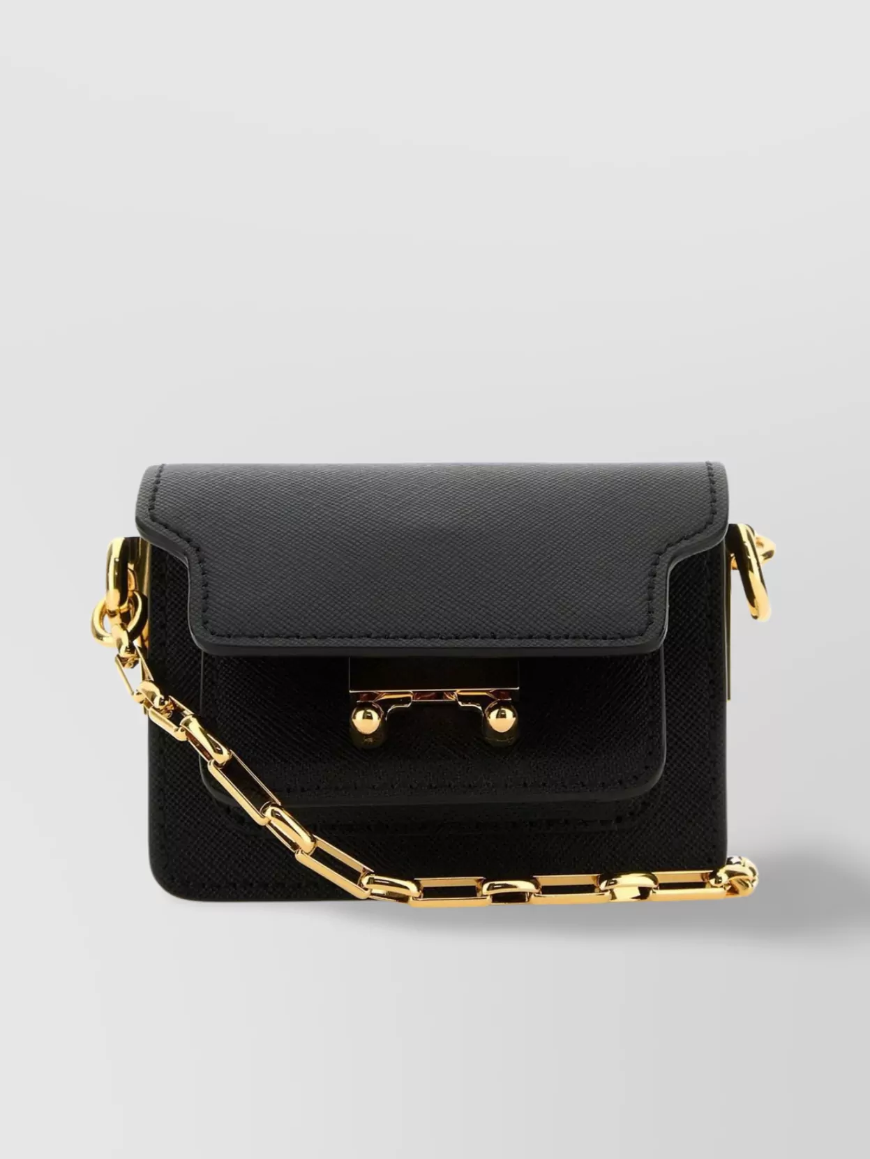 Shop Marni Rectangular Leather Crossbody Bag With Metal Chain Strap In Black