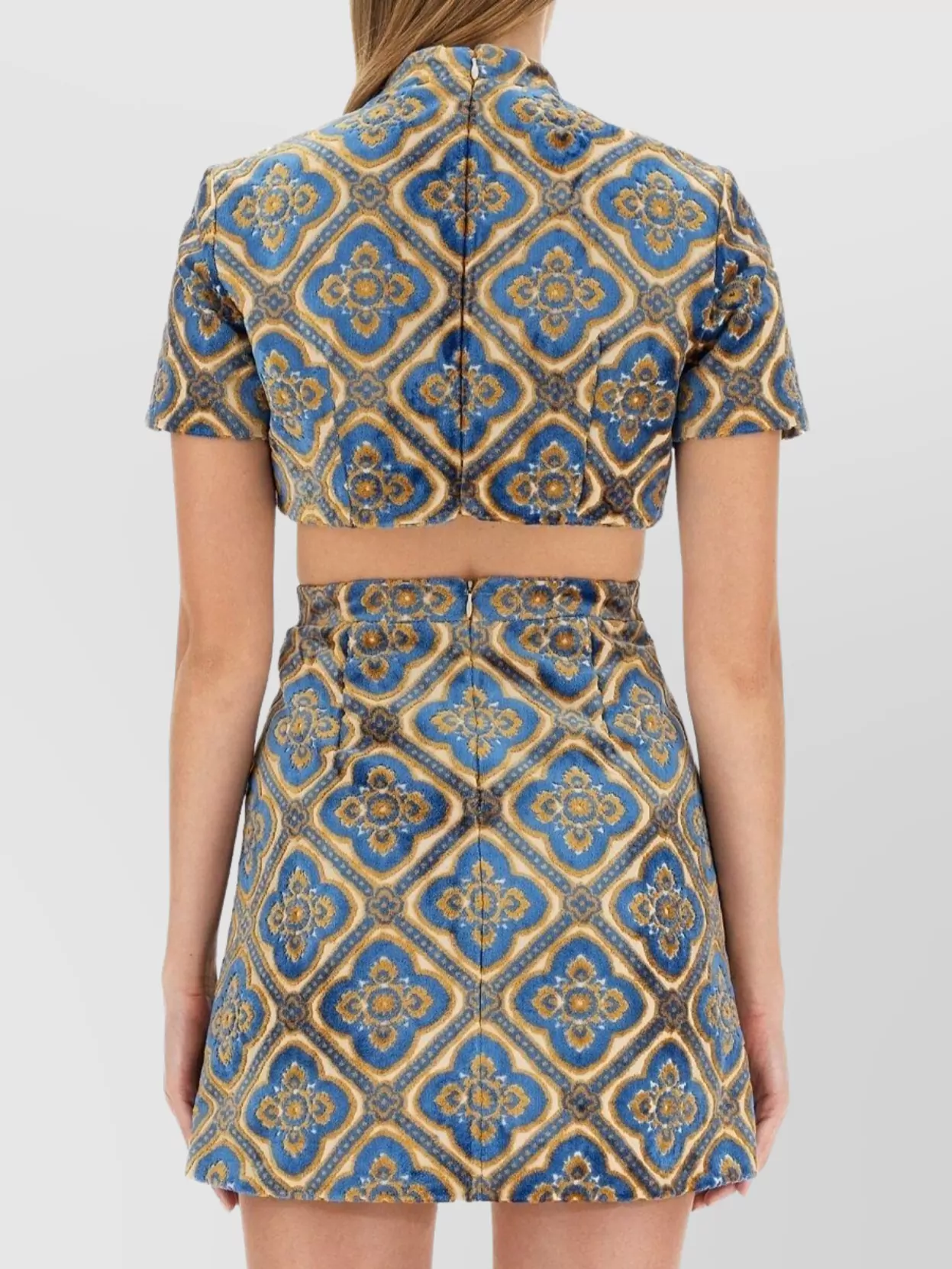 Etro Velvet Abstract-Print Mock-Neck Cropped Top