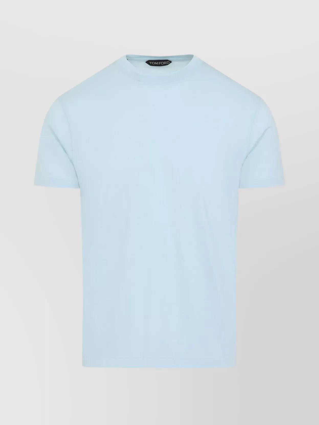 Tom Ford Mens Brand-embroidery Crewneck Woven T-shirt Glass Blue