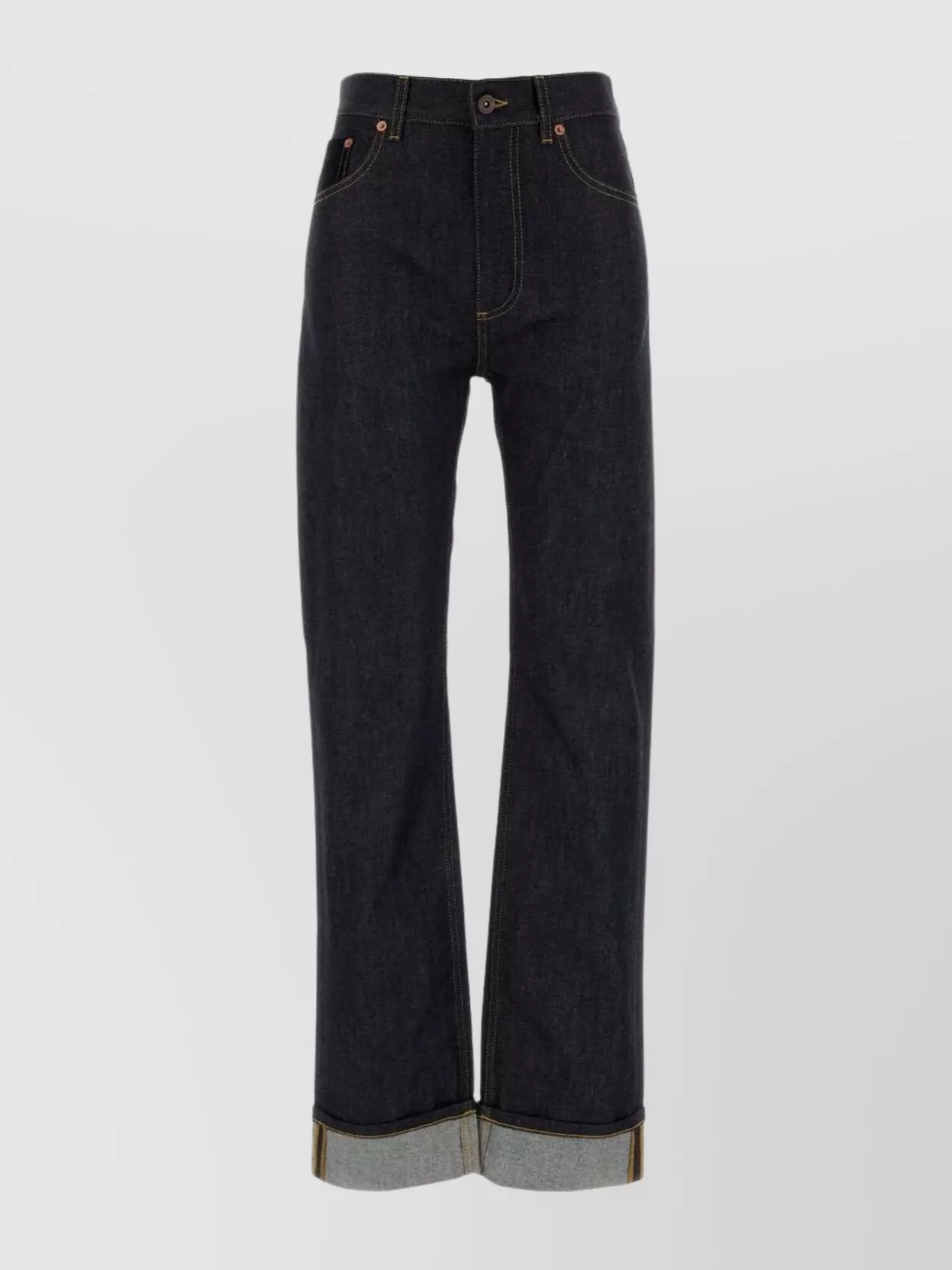 Bottega Veneta High-rise Denim Trousers Rolled Cuffs In Black
