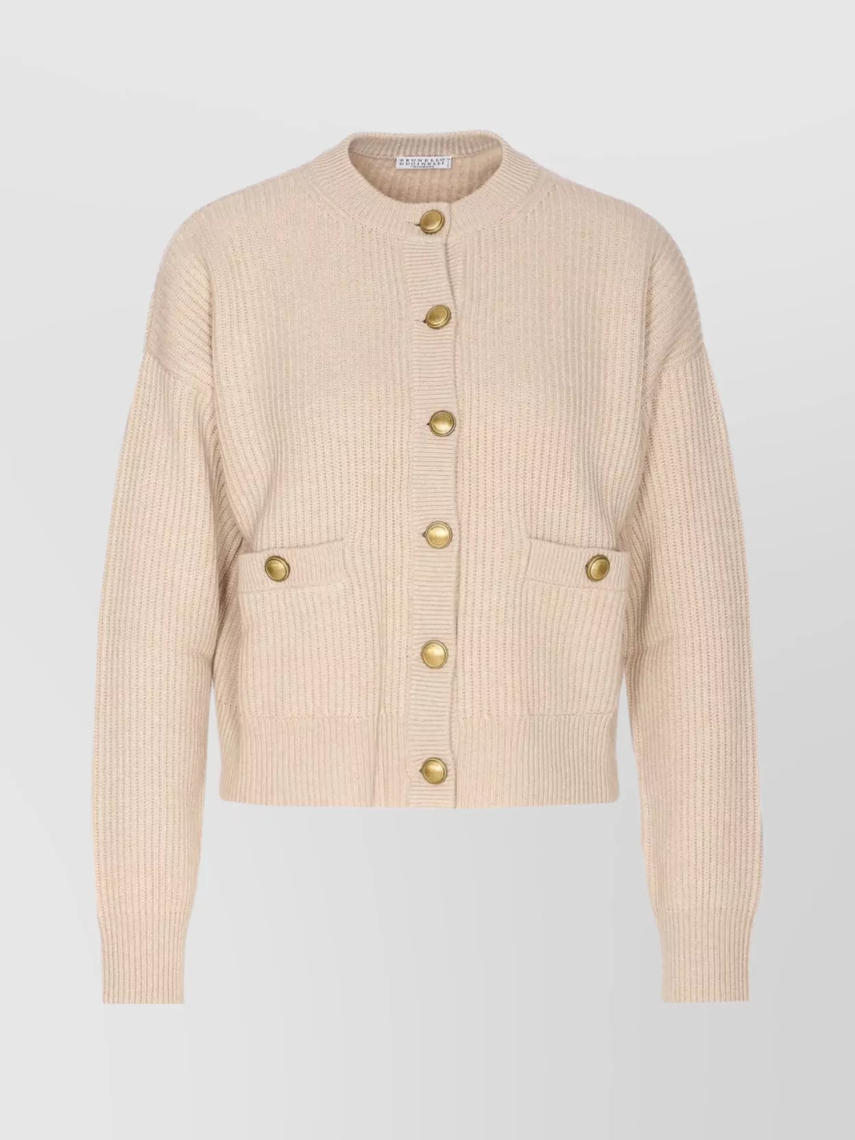 Brunello Cucinelli Crewneck Knitwear Cardigan Front Pockets In Neutral