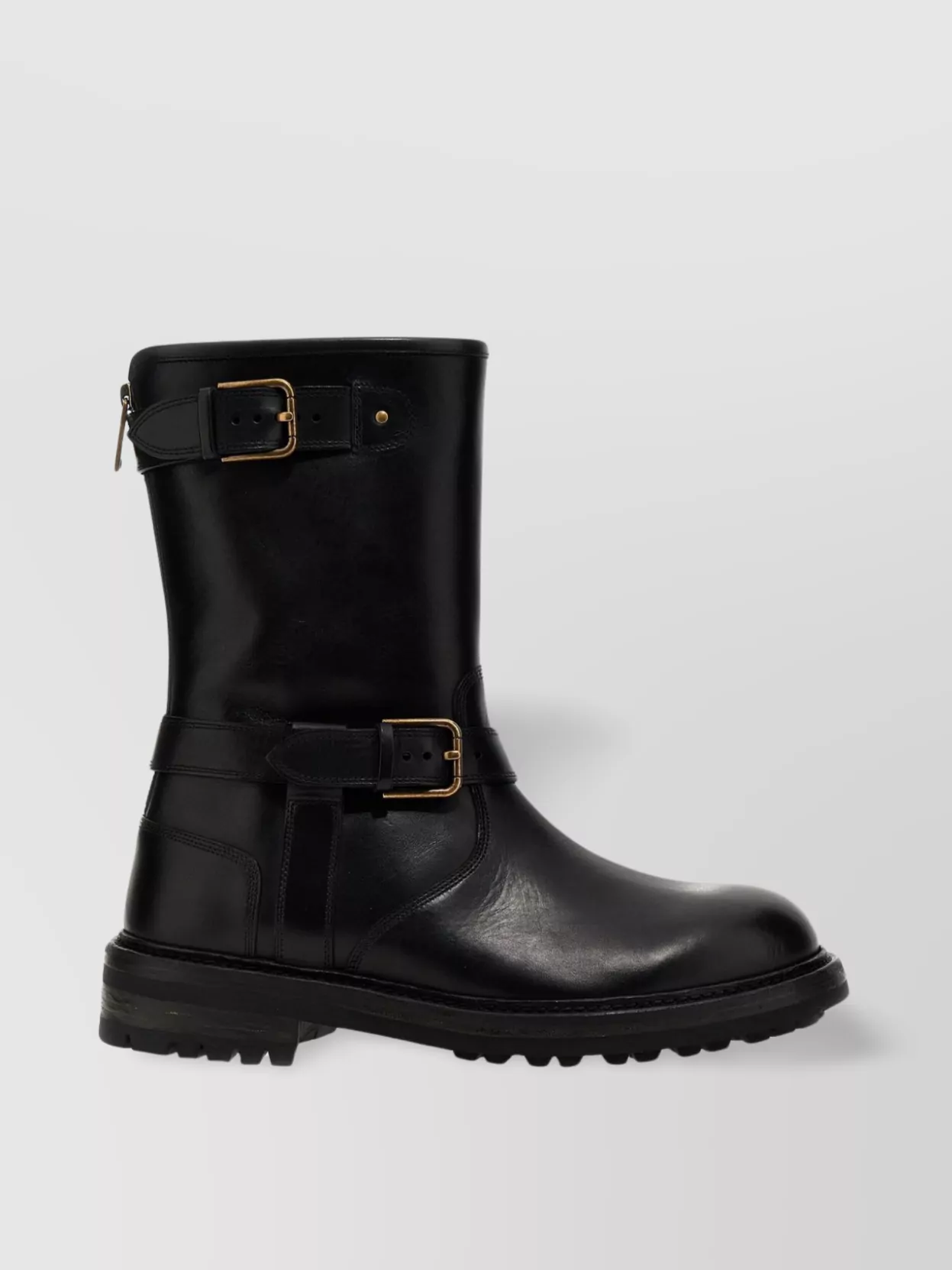 Dolce & Gabbana Mid-calf Leather Boots Lug Sole In Black