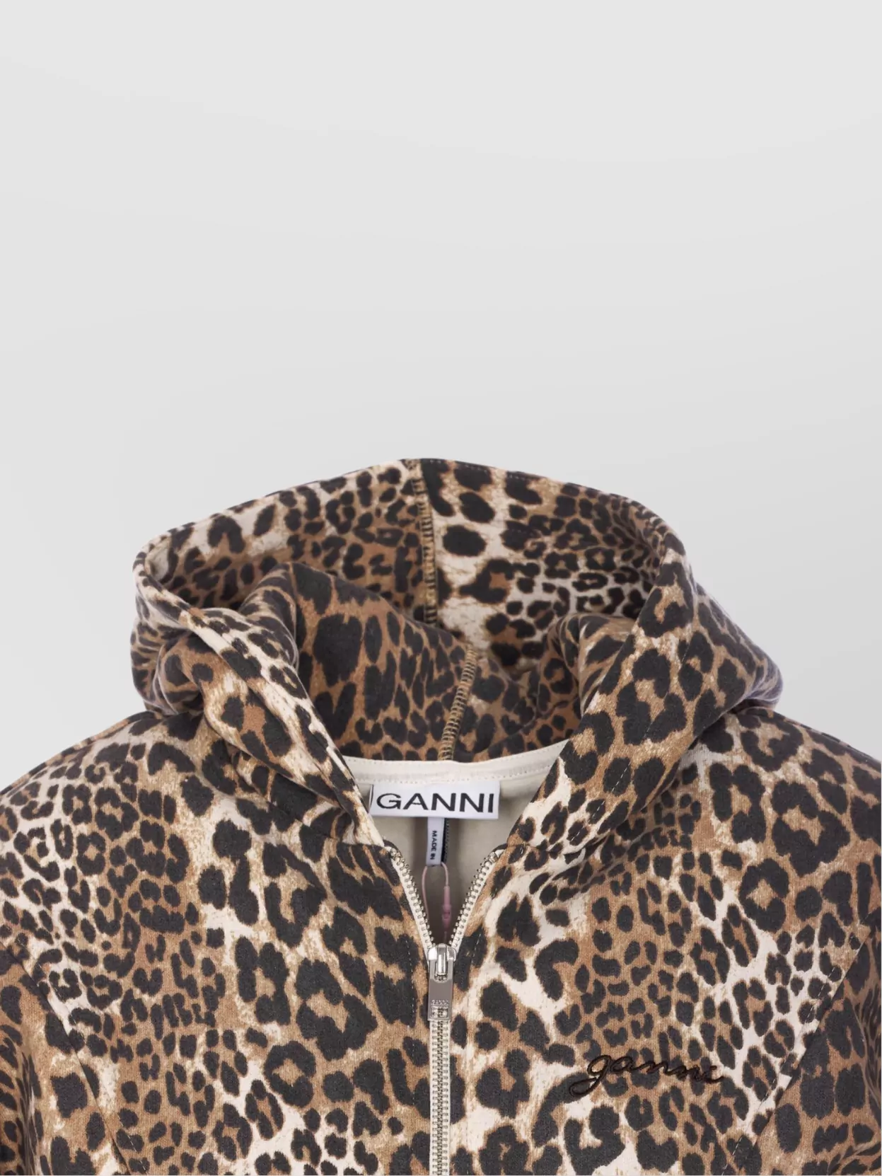 ブルゾン GANNI LEOPARD PRINT ZIP HOODIE Ganni Leopard print hooded zip-up sweater | The Fashion Square