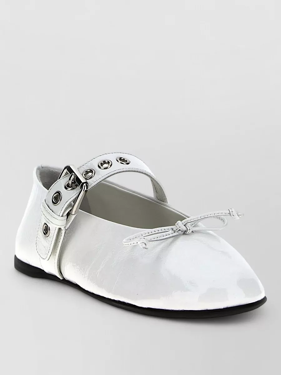 Miu Miu patent leather buckle and bow ballerina shoes