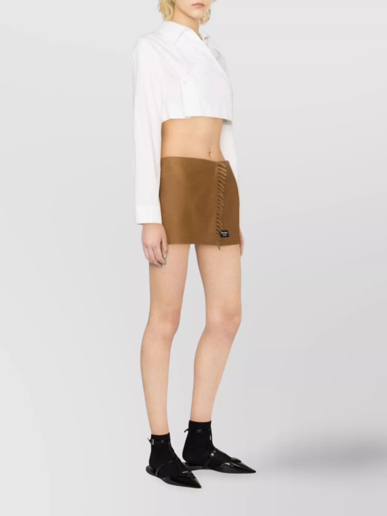Prada Short Skirt Fringe Detail In Brown