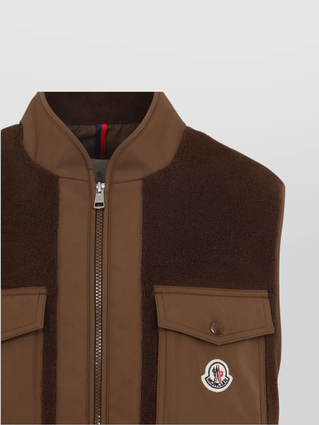 Moncler High Collar Quilted Vest Pockets In Brown