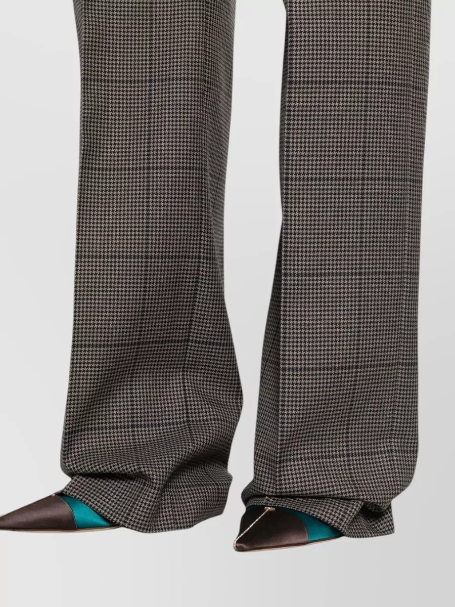 Mugler Wool Houndstooth Straight-Leg Tailored Trousers