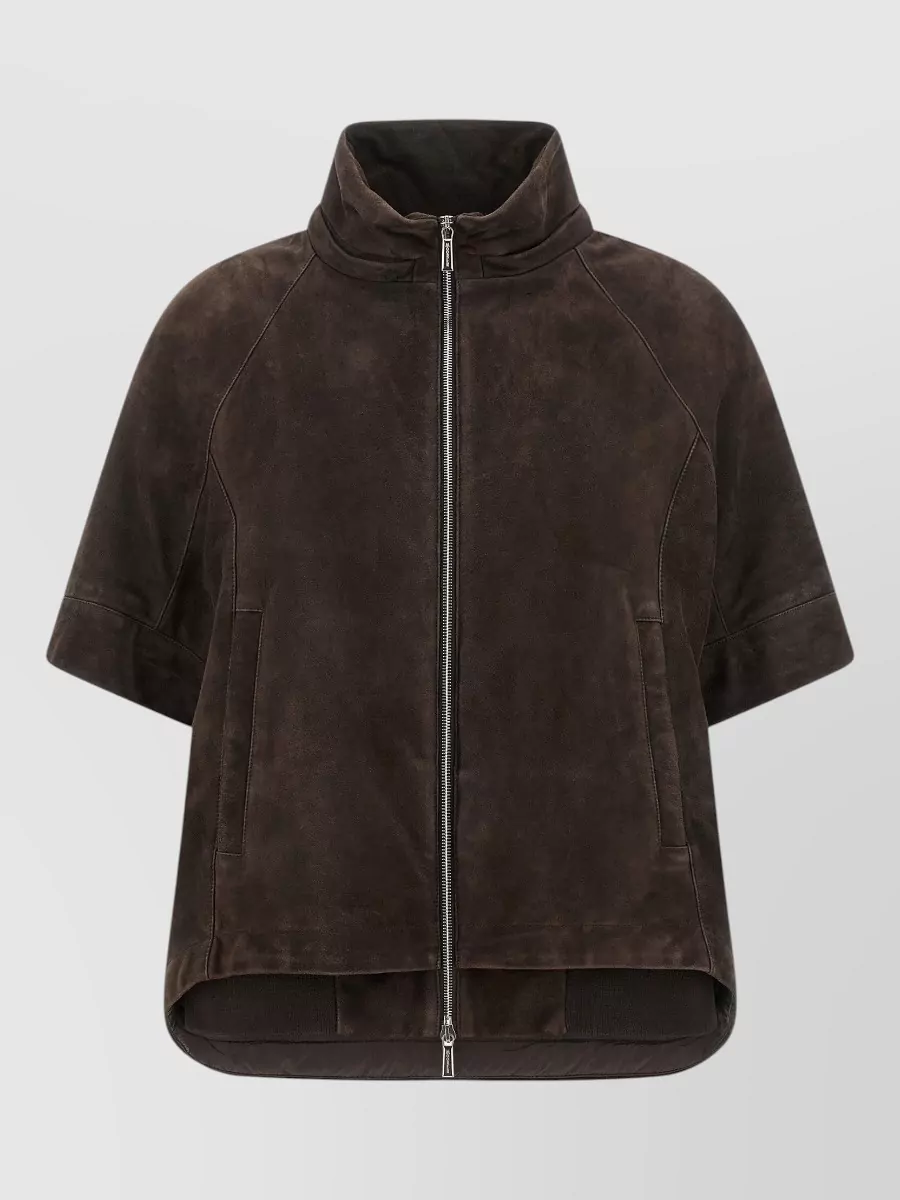 Moorer Suede Quilted Hooded Asymmetric 2-In-1 Jacket