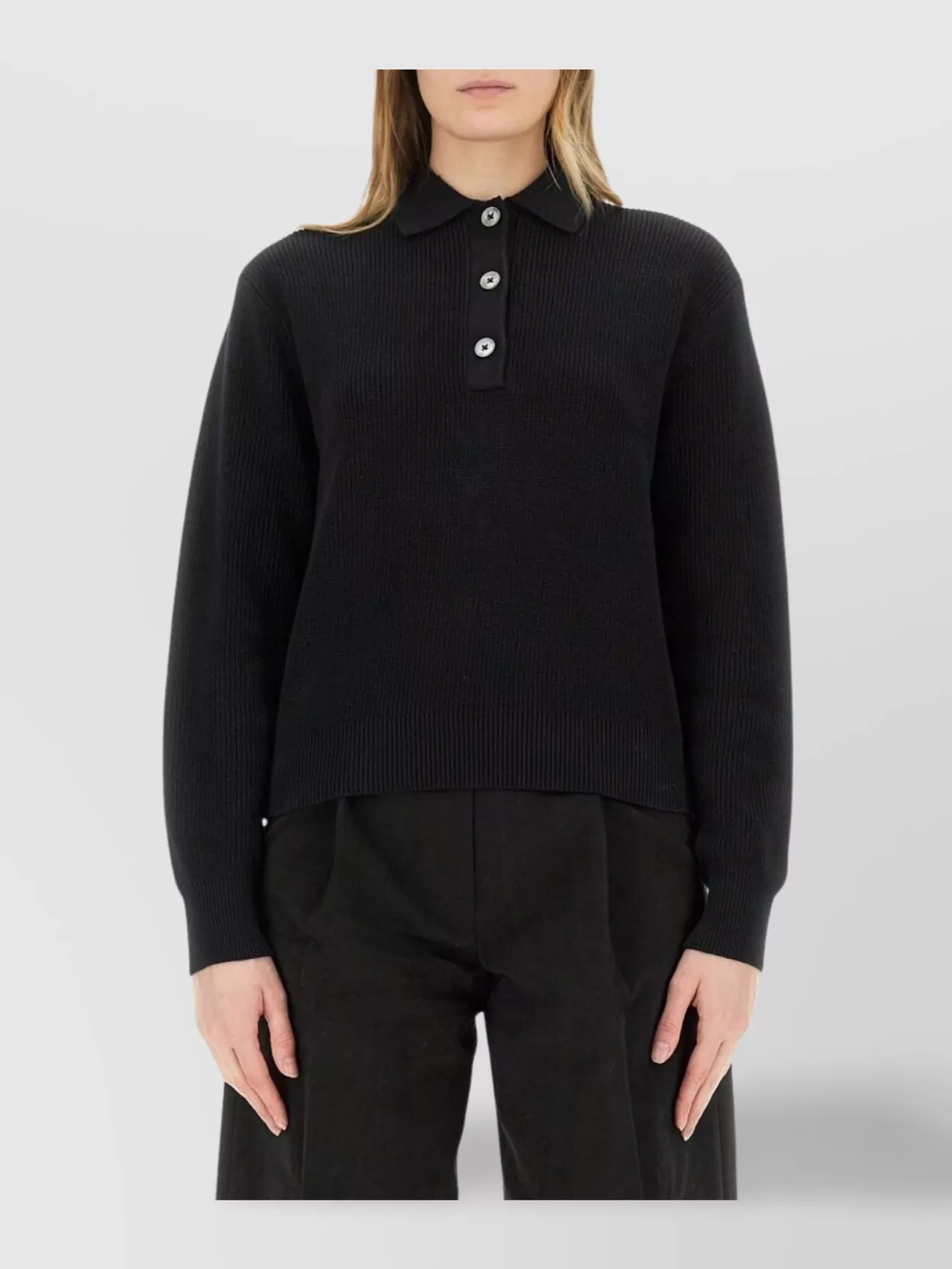 Studio Nicholson Ribbed Texture Knit Polo Shirt