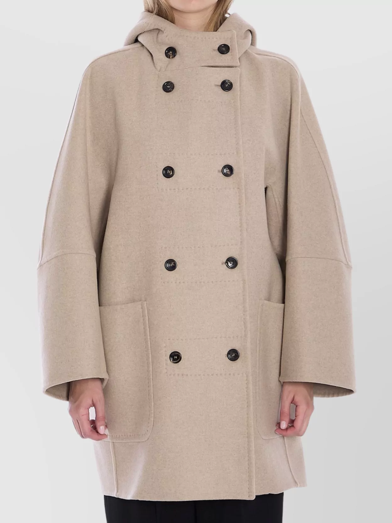 Max Mara Oversized Hooded Coat Patch Pockets In Neutral