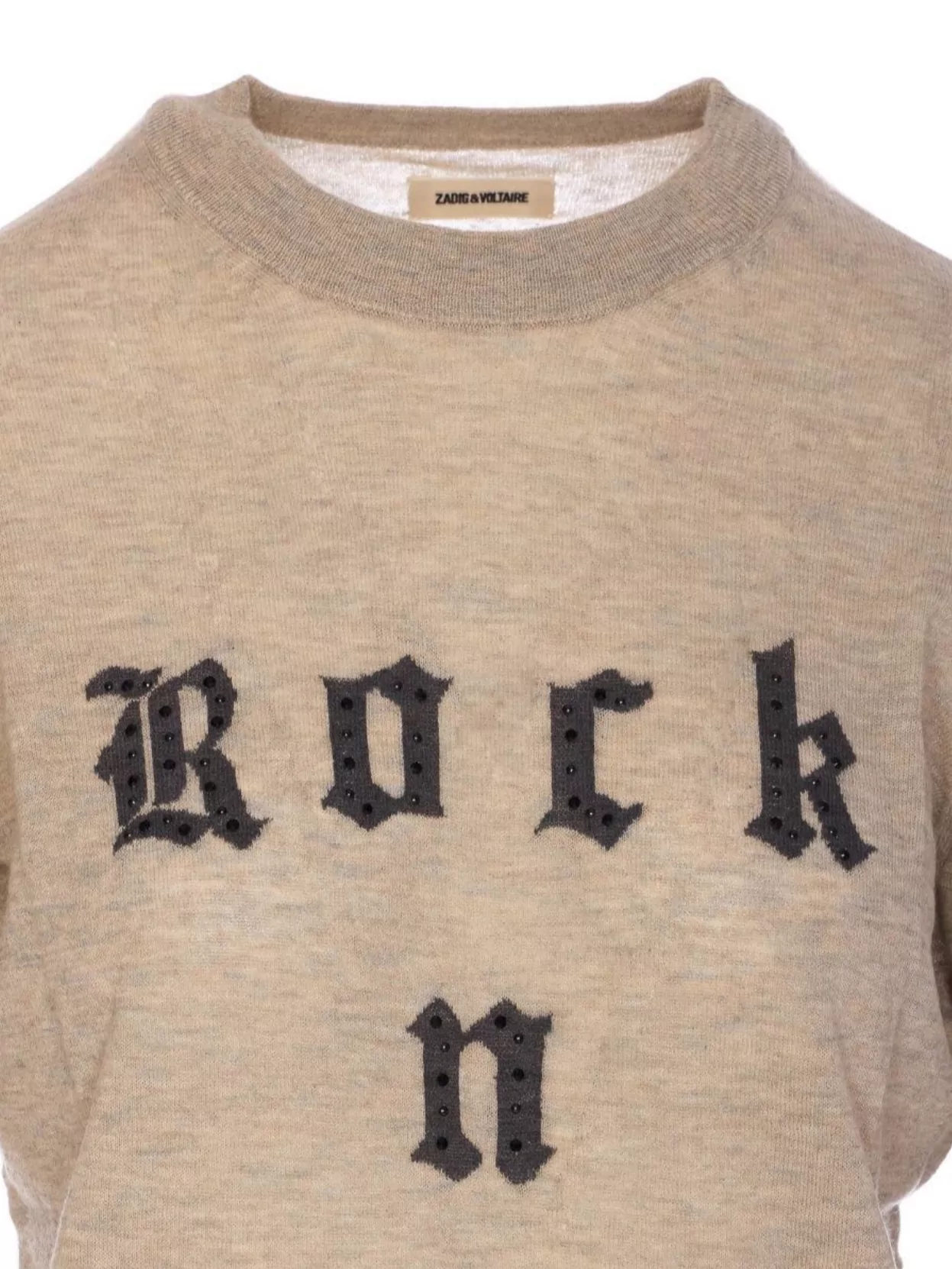 ZADIG & VOLTAIRE IVY GEOLOGY CREWNECK KNITWEAR WITH EMBROIDERED TEXT