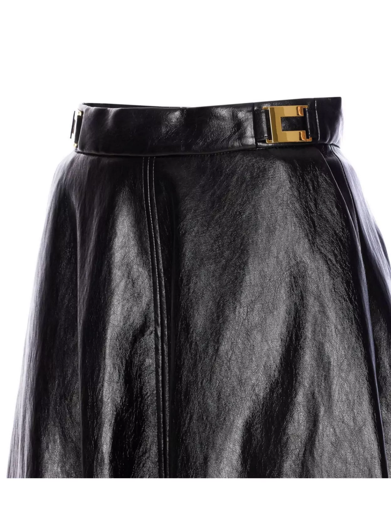 Elisabetta Franchi Leather-effect Belted Midi Skirt In Black