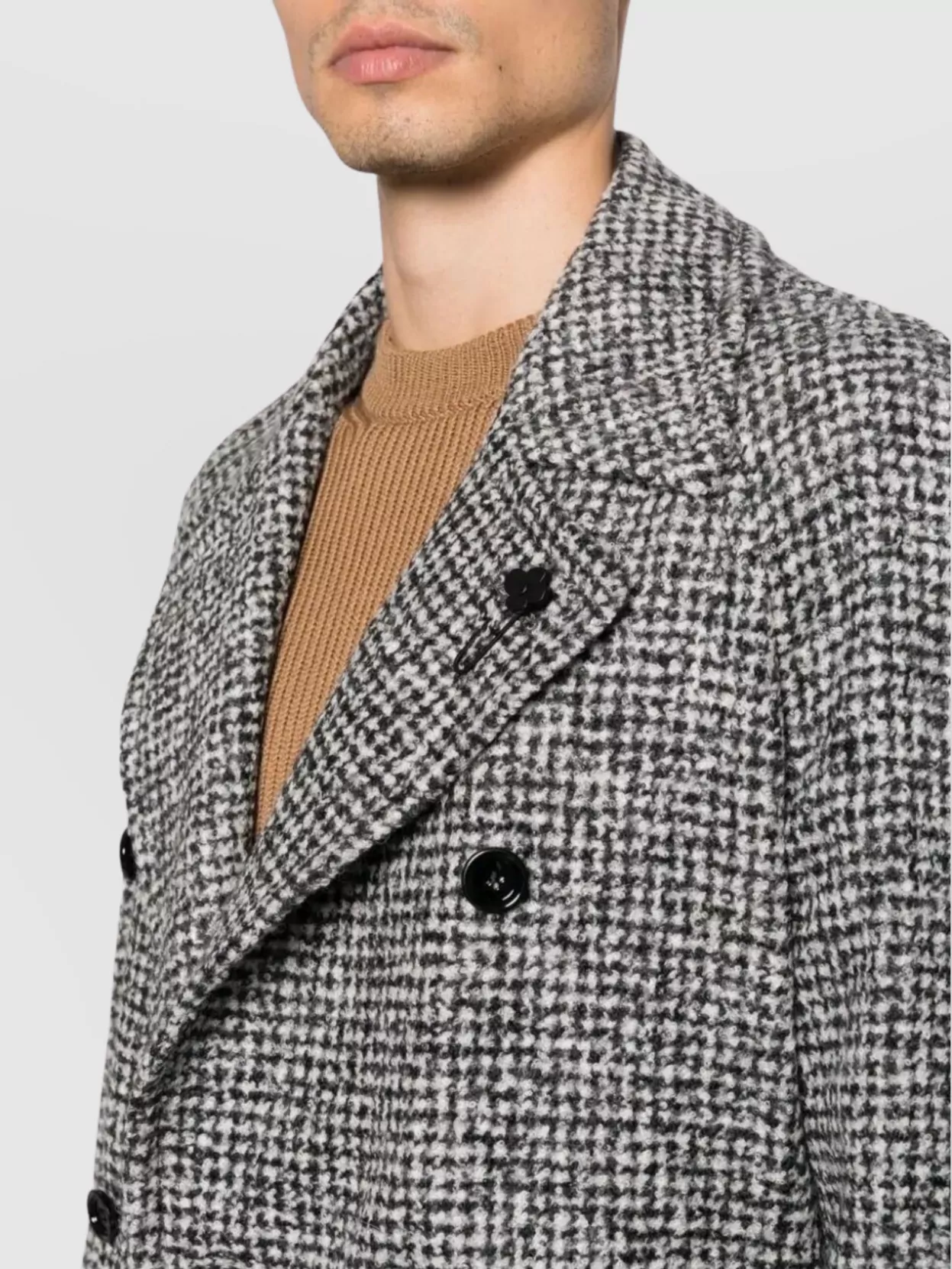 Lardini Double-breasted Coat With Textured Fabric In Gray