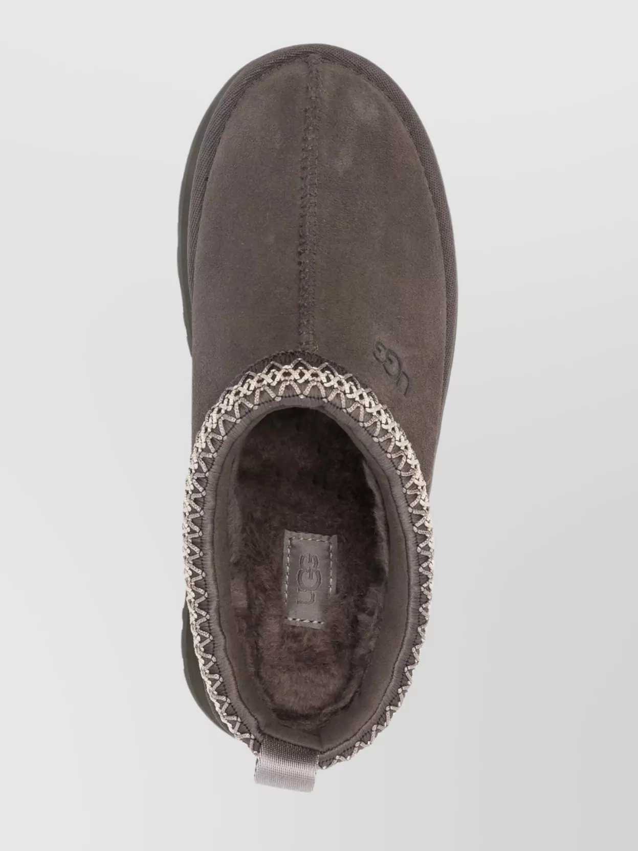 UGG TRIM EMBROIDERED SLIPPER ROUND TOE SOLE