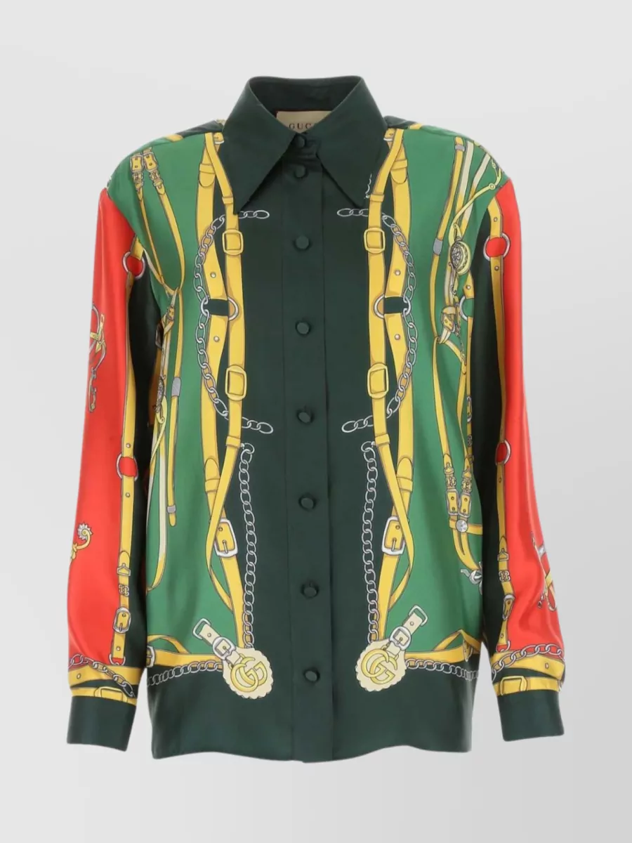 GUCCI EMBROIDERED SILK SHIRT WITH CUFF SLEEVES