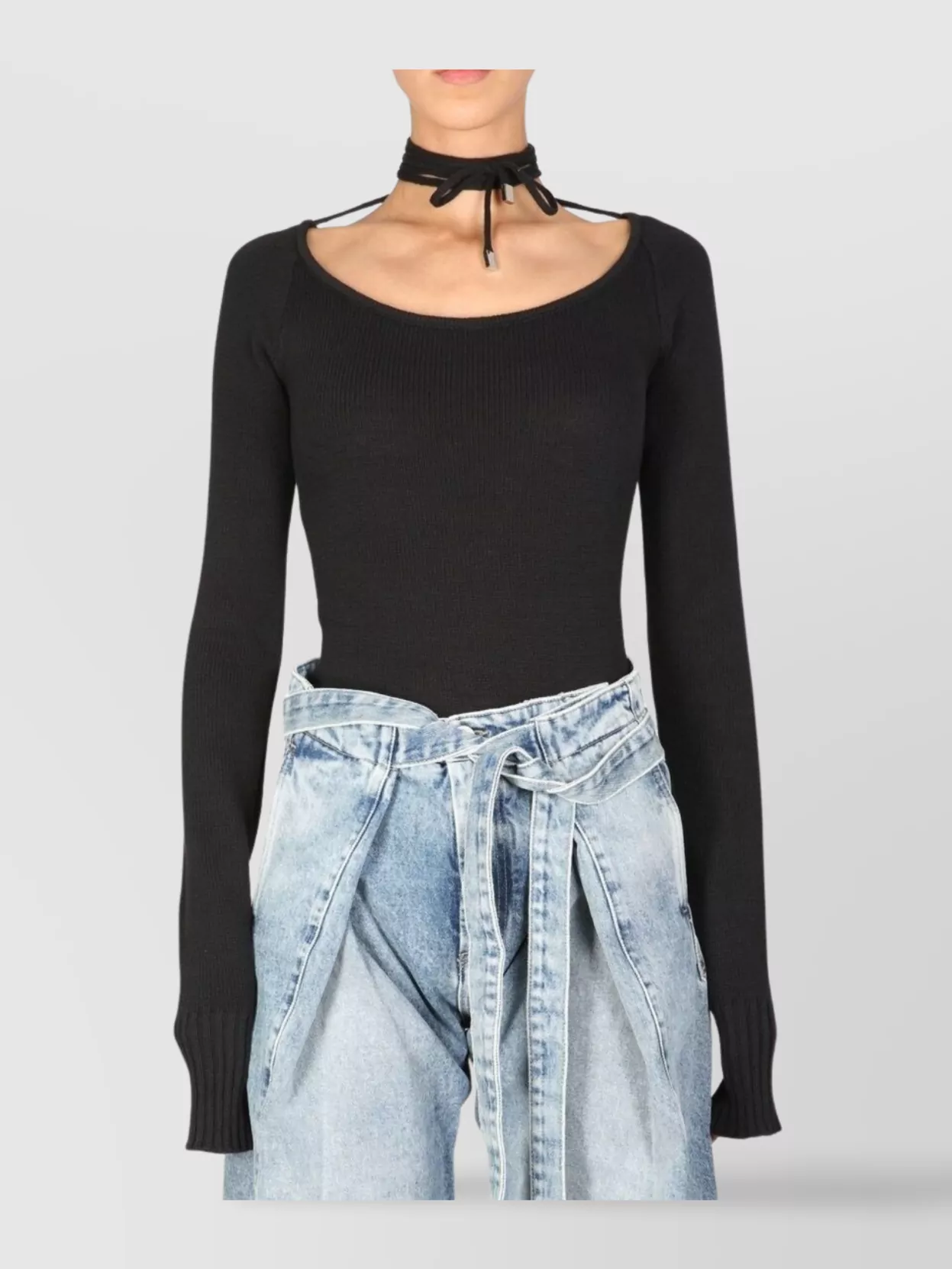 The Attico Lace-Up Ribbed Boat Neck Sweater