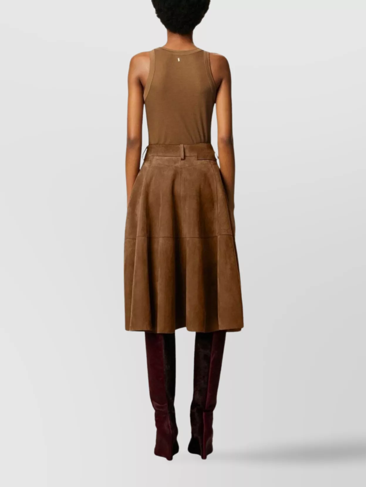 Ami Paris A-Line Midi Suede Skirt With Side Pockets