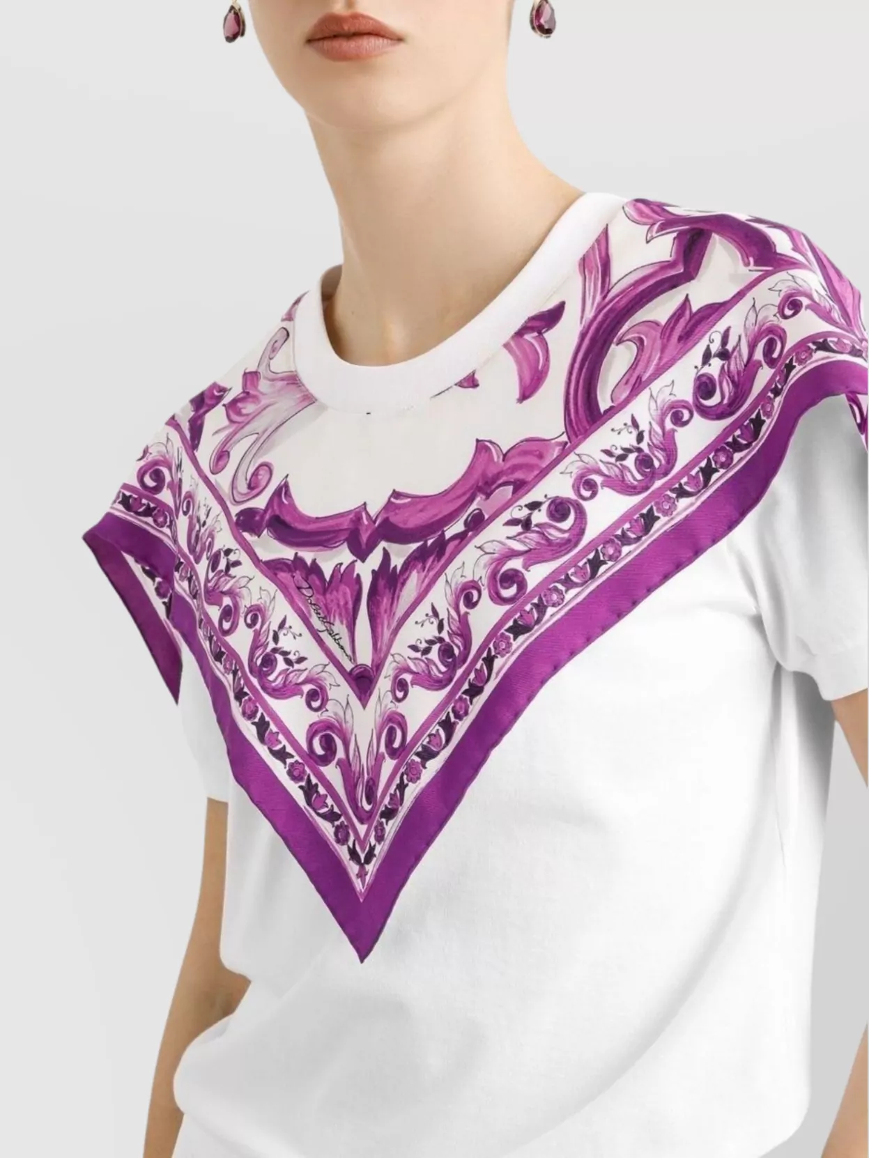 Dolce&Gabbana Scarf Detail T-Shirt Majolica Print