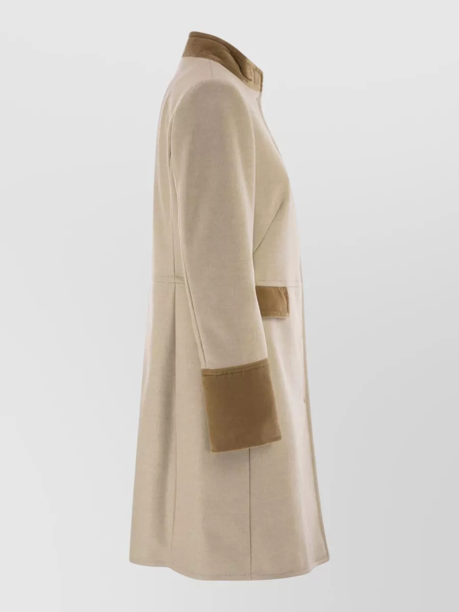 Fay Coat Brooch Detail Velvet Collar Cuffs