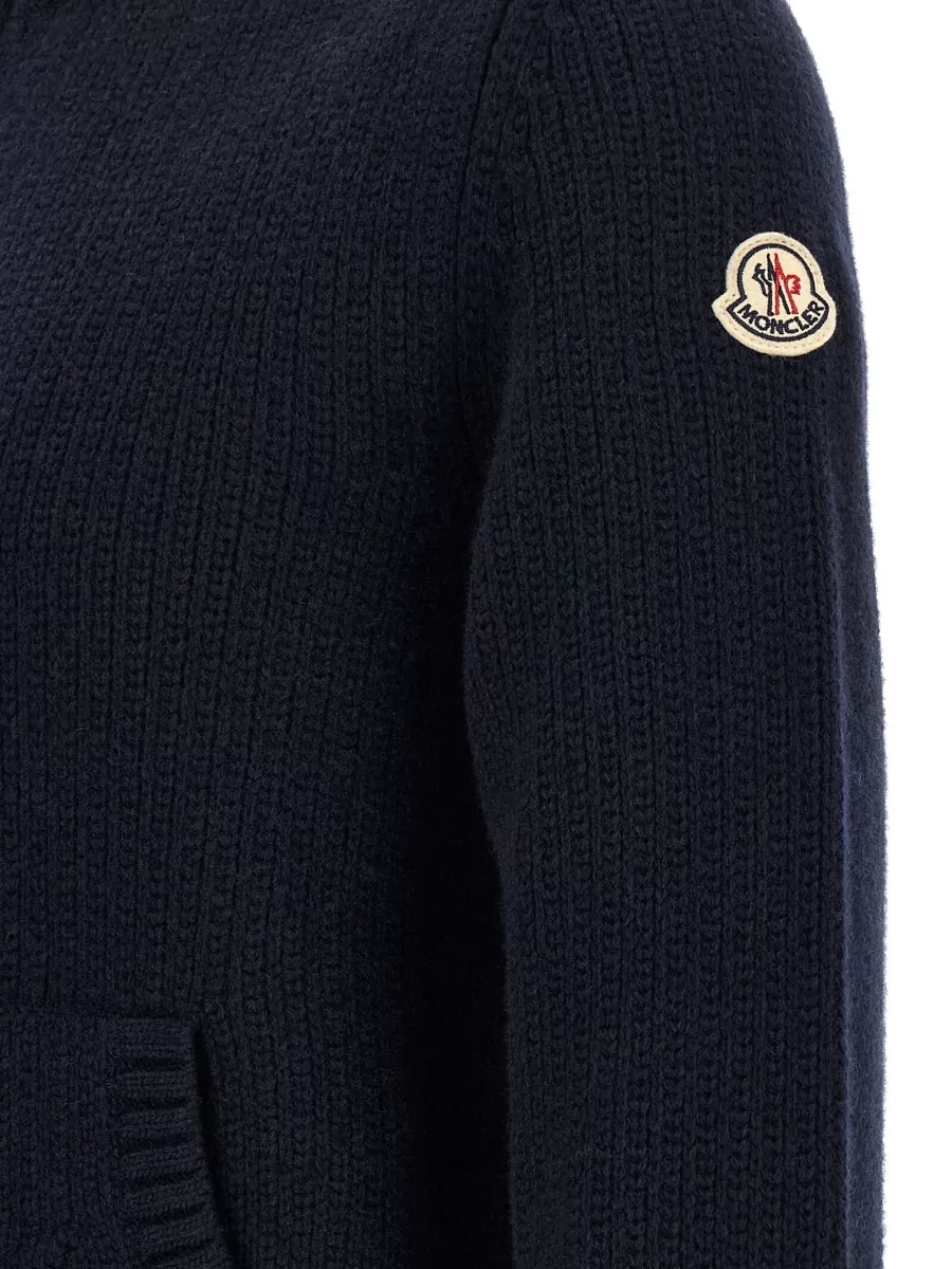 Moncler Wool Cashmere Ribbed High Neck Cardigan